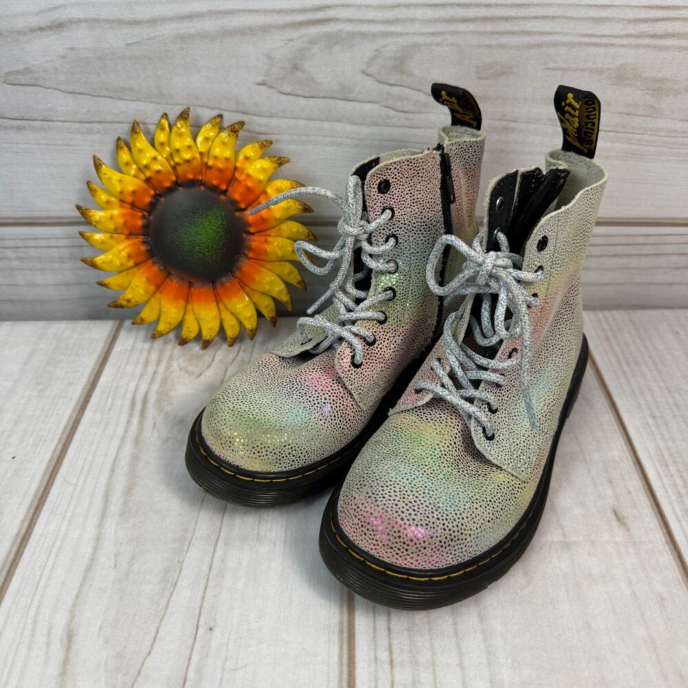 Dr Martens Pascal 1460 Rainbow Iridescent Glitter Stardust Kids Boots Size 3Y